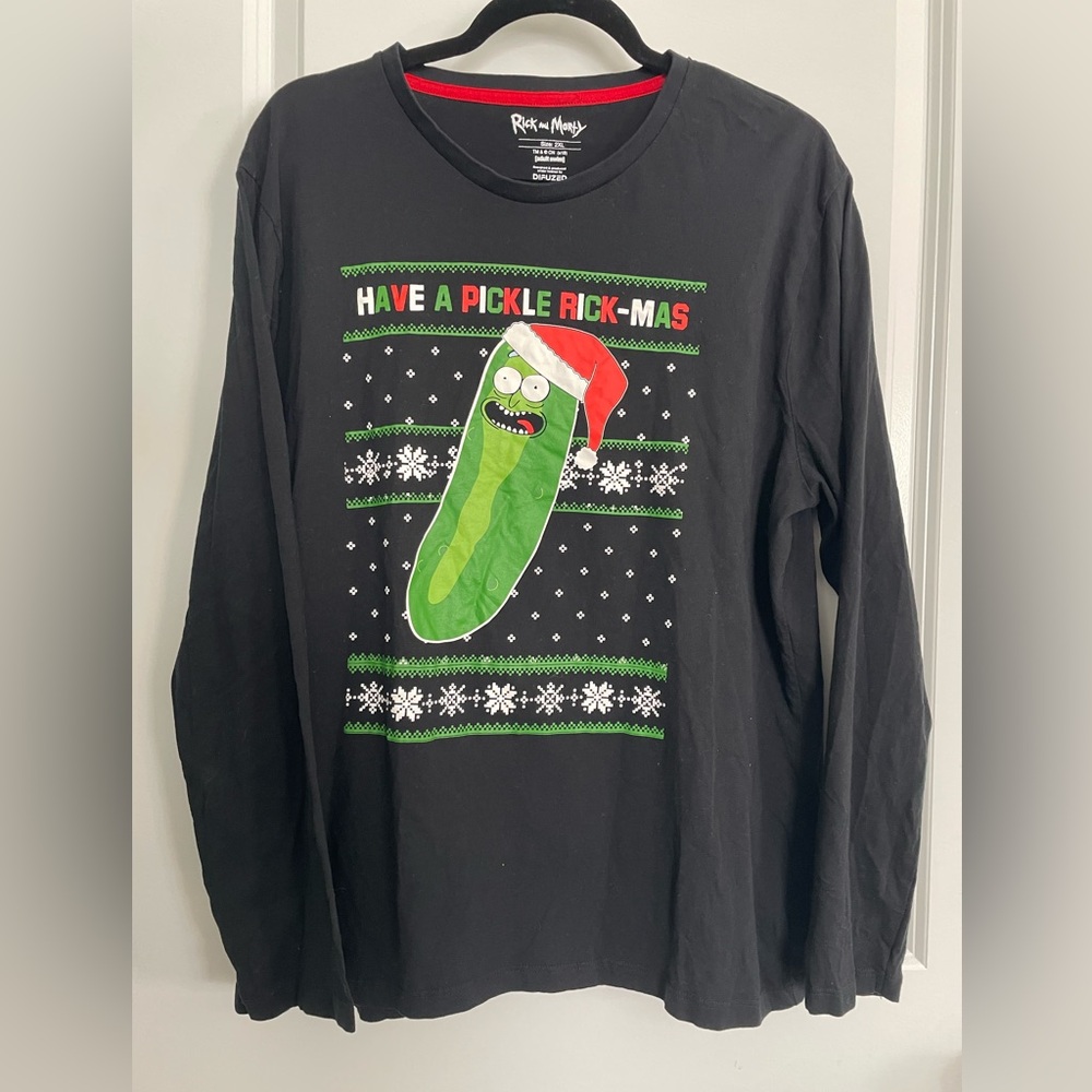 Rick and Morty Pickle Rick Christmas Long Sleeve Tee Mens XXL Black Cotton Funny - Picture 12 of 16